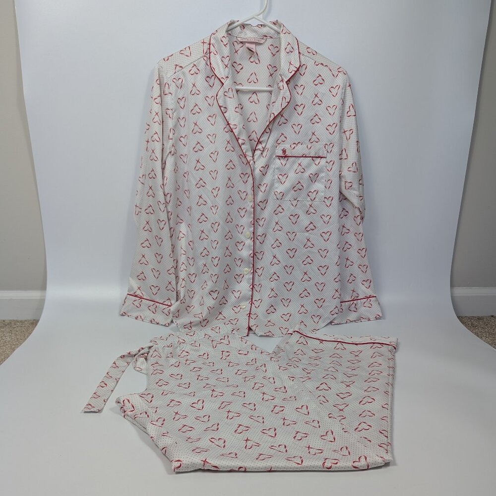 Victoria's Secret Silky Satin Red & White Candy Cane Heart Pajama Set